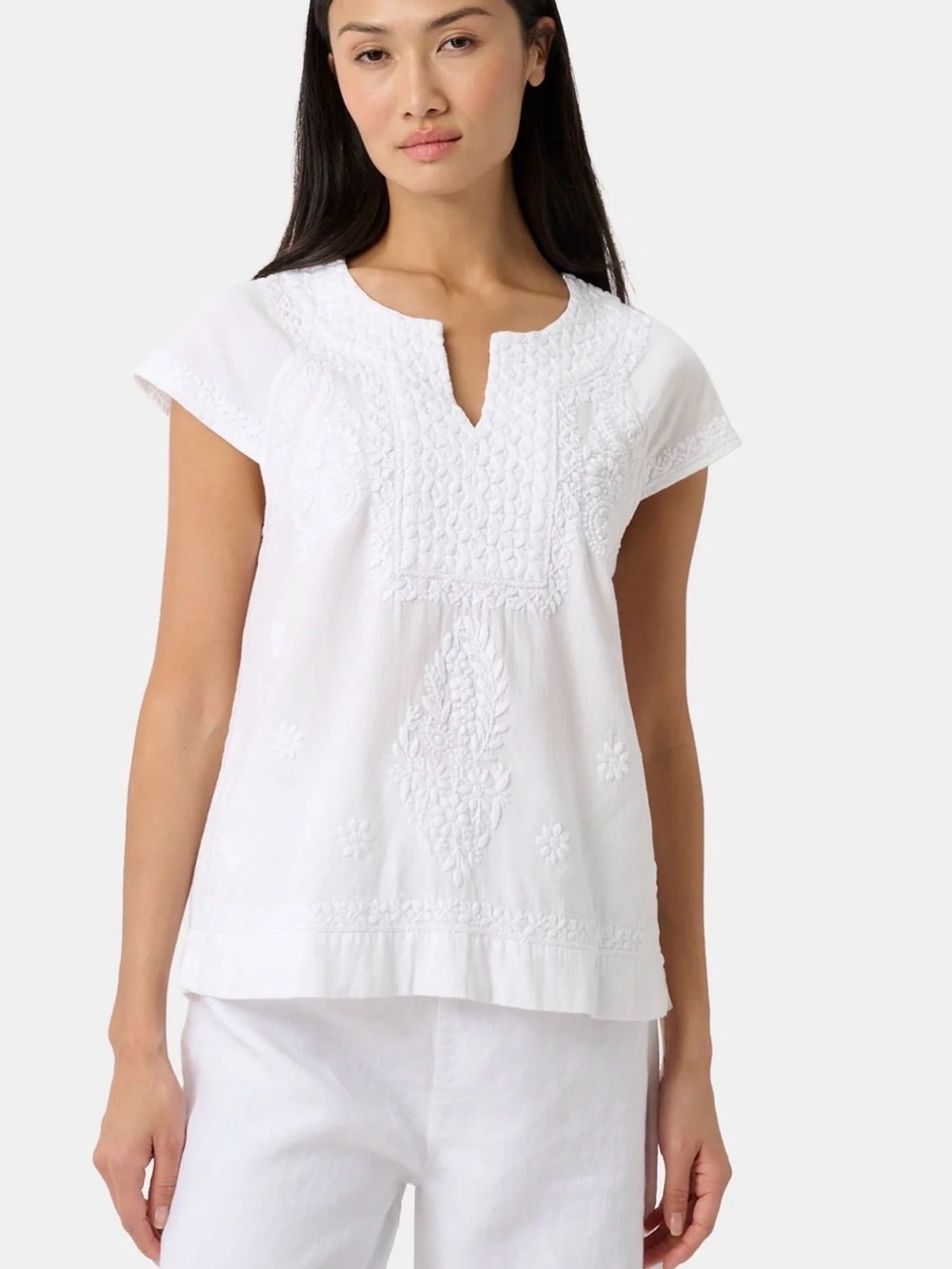 Roberta Roller Rabbit Faith Top White 100% Cotton Embroidered Blouse Women's L